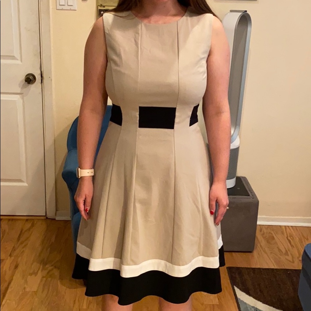 Calvin Klein Beige and Black Midi Dress